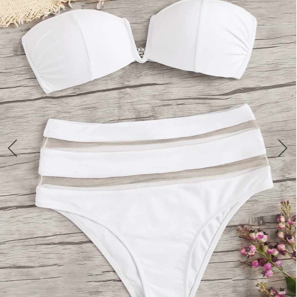Seam Bandeau With Mesh Panel High Waist Bikini